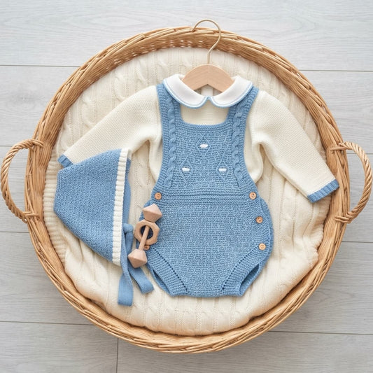 Conjunto de primera puesta para bebé con ranita celeste y jersey crudo Glory Bebé 29107 Lana 100% acrílica