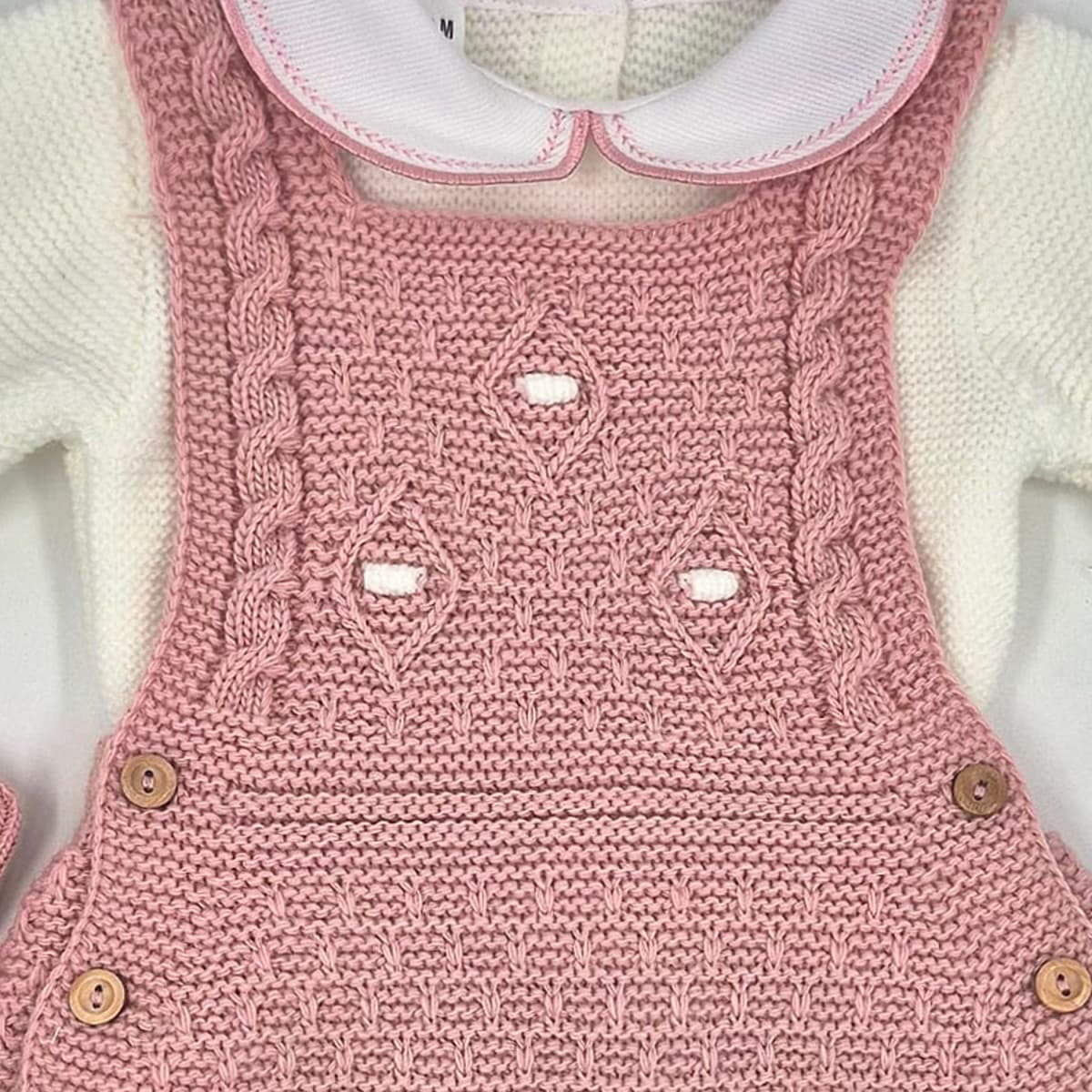 Conjunto de primera puesta para bebé con ranita rosa empolvado y jersey crudo Glory Bebé 29107 Lana 100% acrílica