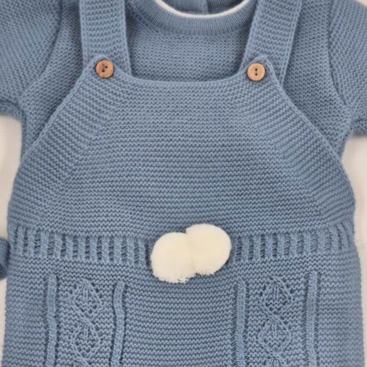Conjunto de punto para bebé en color azafata con peto y capota Glory 29108 Fabricado en España