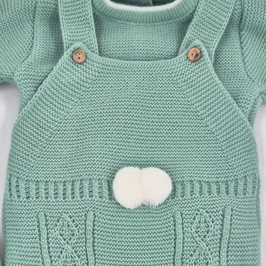 Conjunto de bebé de punto verde agua con peto y capota Glory 29108 Un recuerdo lleno de ternura