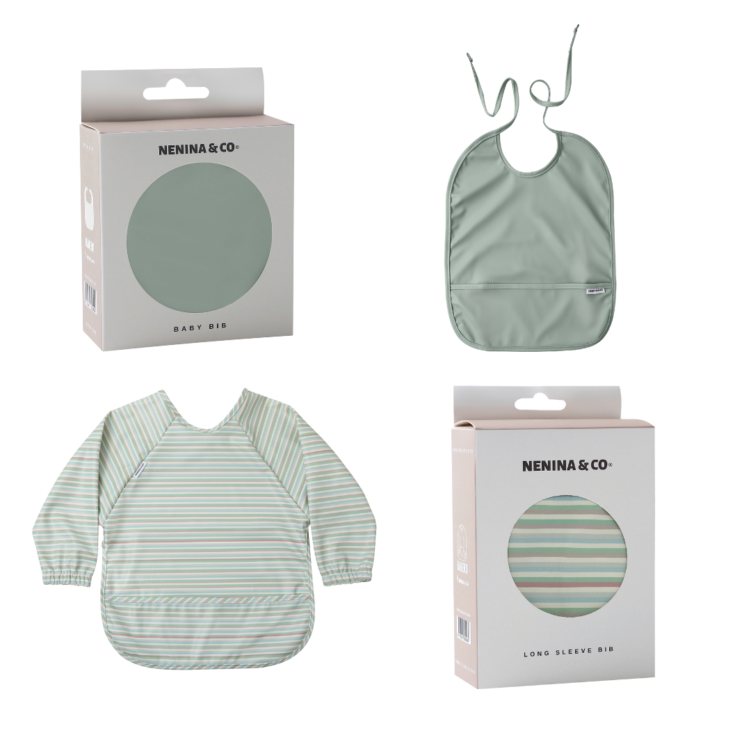 Babero con manga impermeable   Horizontal Stripes + Babero corto Nenina & Co