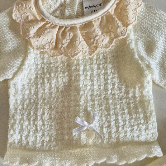 Conjunto bebé de perlé 3 piezas beige MyBabyChic 3102
