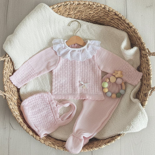 Conjunto bebé de perlé 3 piezas rosa MyBabyChic 3102