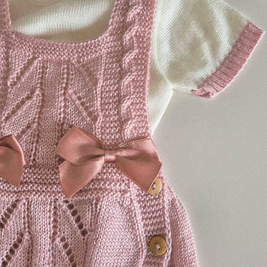 Conjunto rana para bebé en punto – Rosa | MyBabyChic 3105  (0 a 3 meses)