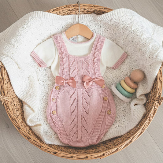 Conjunto rana para bebé en punto – Rosa | MyBabyChic 3105  (0 a 3 meses)