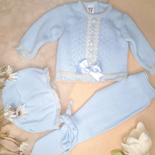 Conjunto primera puesta para bebé lana LA CASITA DE PEPITO 3114 celeste