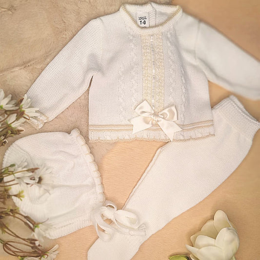 Conjunto primera puesta para bebé lana LA CASITA DE PEPITO 3114 crudo