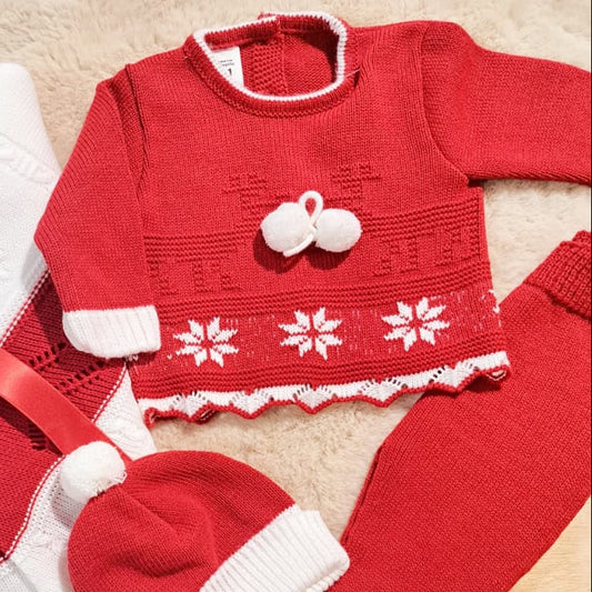Conjunto primera puesta para bebé Punto lana rojo LA CASITA DE PEPITO 3119