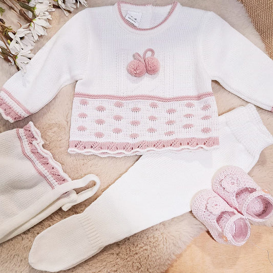 Conjunto de lana 3 piezas bebé blanco y maquillaje 3312 La Casita de Pepito (0 a 3 meses)