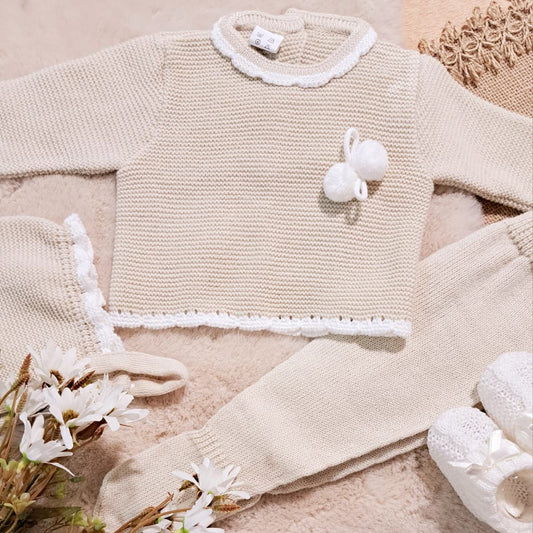 Conjunto de lana 3 piezas bebé arena La Casita de Pepito 3318 (0 a 3 meses)