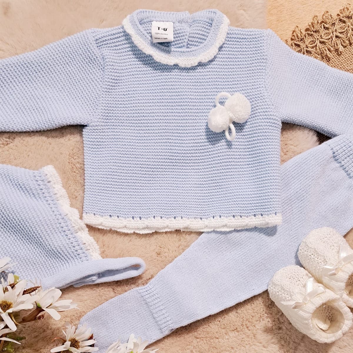 Ensemble 3 pièces en laine bleu clair pour bébé La Casita de Pepito 3318 (0 à 3 mois)