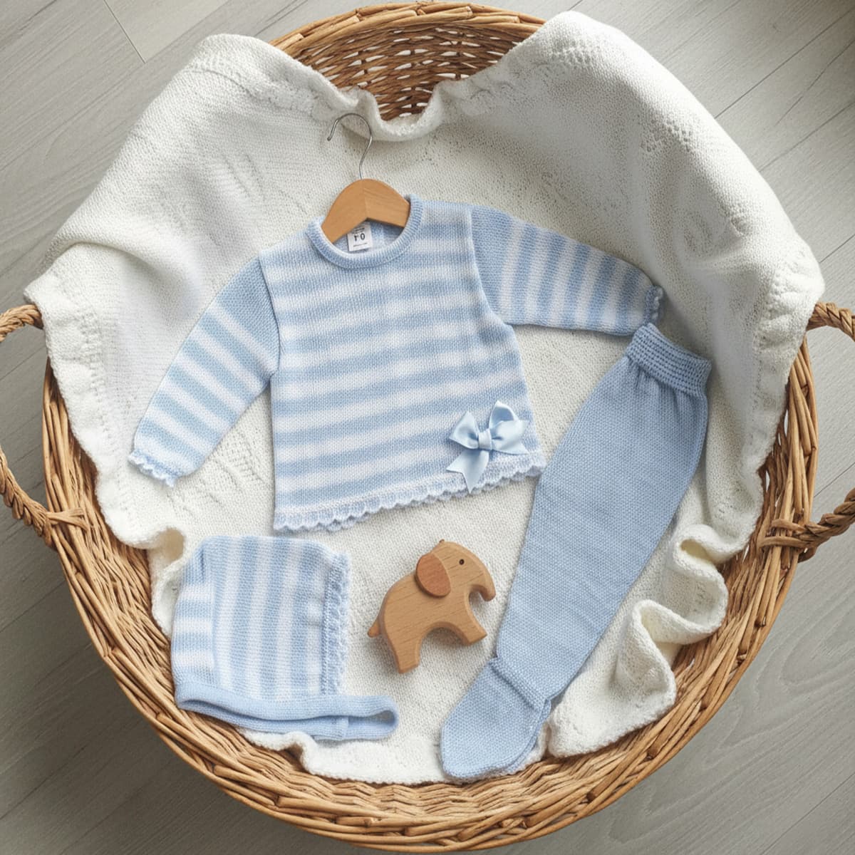 Conjunto rayas de Perlé celeste para Bebé - La Casita de Pepito 3416