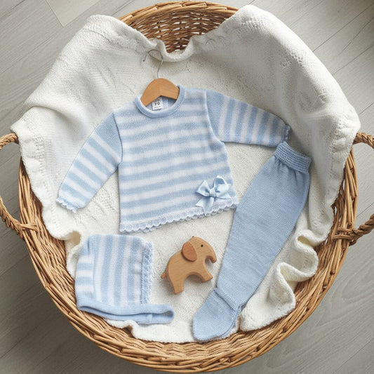 Conjunto rayas de Perlé celeste para Bebé - La Casita de Pepito 3416