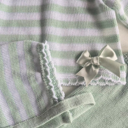 Conjunto rayas de Perlé verde para Bebé - La Casita de Pepito 3416