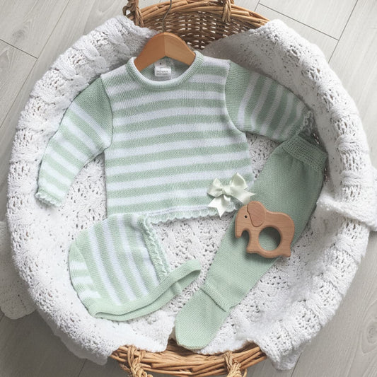Conjunto rayas de Perlé verde para Bebé - La Casita de Pepito 3416