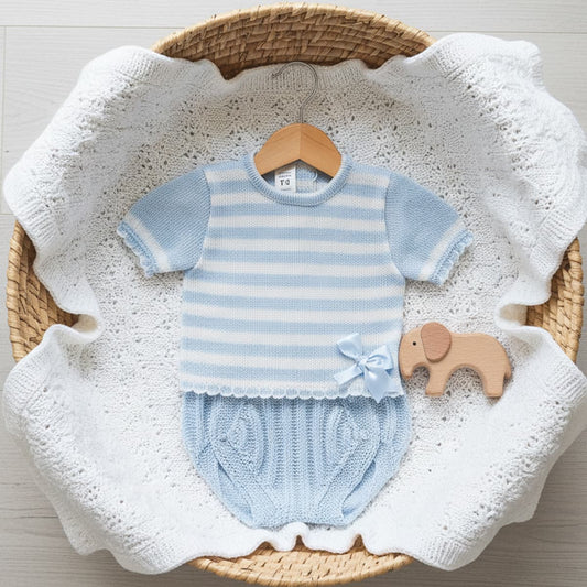 Conjunto bebé perlé celeste rayas 2 piezas LA CASITA DE PEPITO 3416C