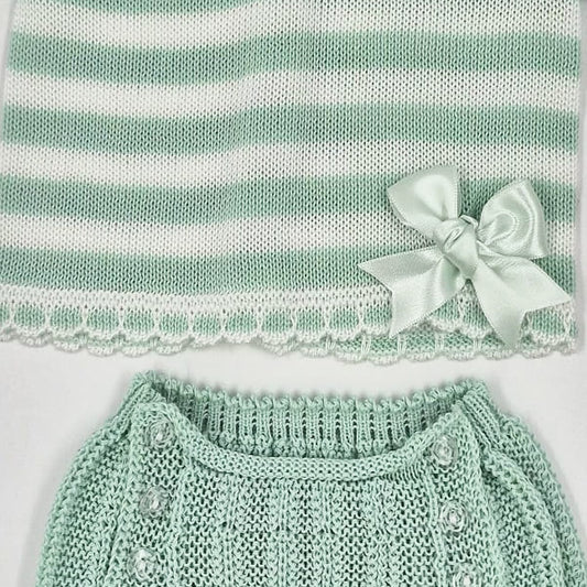 Conjunto bebé perlé verde rayas 2 piezas LA CASITA DE PEPITO 3416C