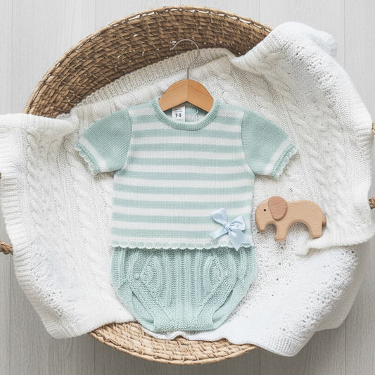 Conjunto bebé perlé verde rayas 2 piezas LA CASITA DE PEPITO 3416C