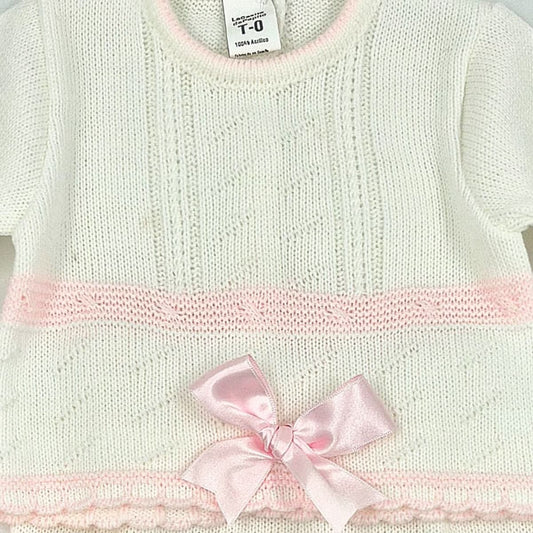 Conjunto de punto blanco y rosa primera puesta La Casita de Pepito (Ref. 3516)