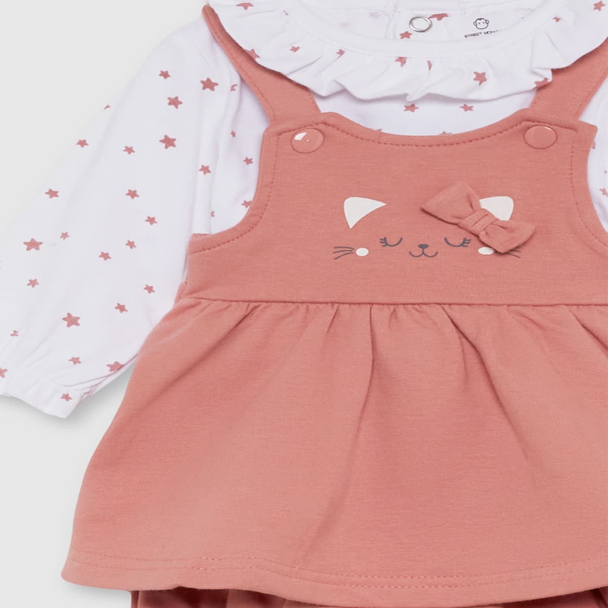 Conjunto de dos piezas para bebé de vestido peto con cubrepañal y blusa Street Monkey 361000