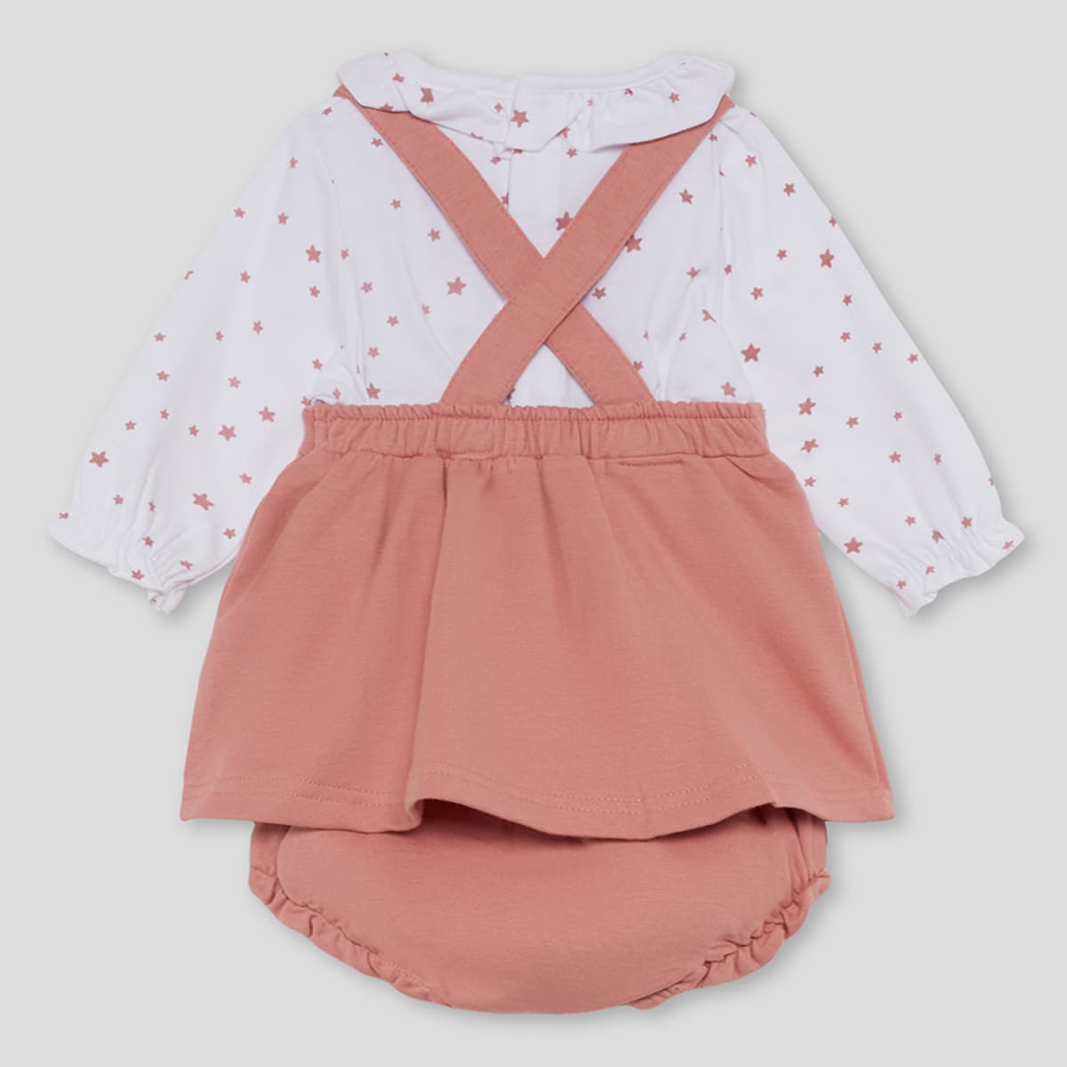 Conjunto de dos piezas para bebé de vestido peto con cubrepañal y blusa Street Monkey 361000