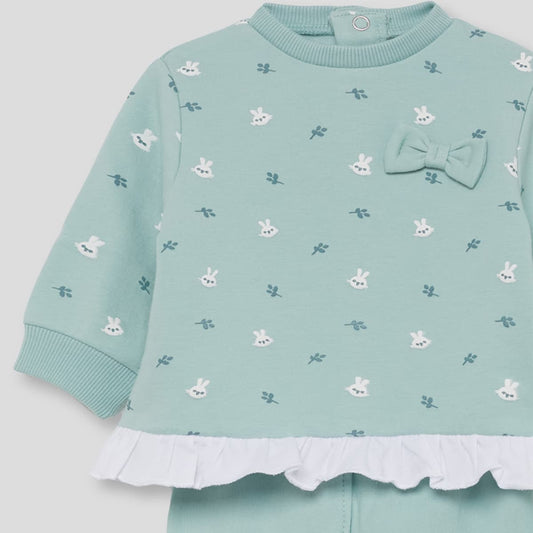 Conjunto de dos piezas para bebé de sudadera estampada con volante y pantalón Street Monkey 361015