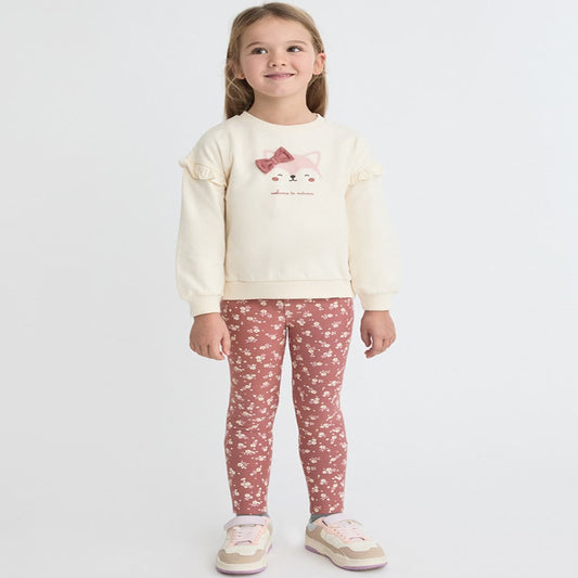 Conjunto infantil de dos piezas para niña de sudadera gatita y leggings estampados Street Monkey 363065