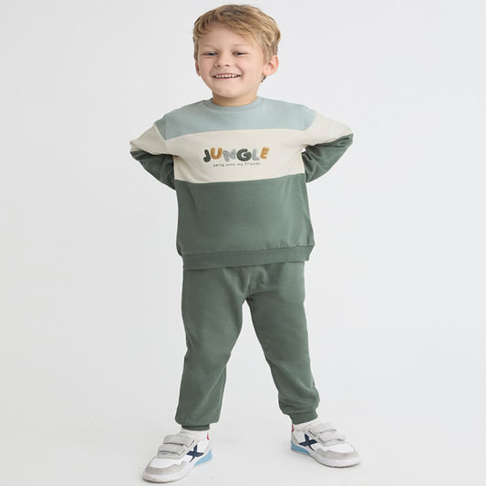 Chándal infantil bicolor con texto Jungle y pantalón jogger Street Monkey 364016