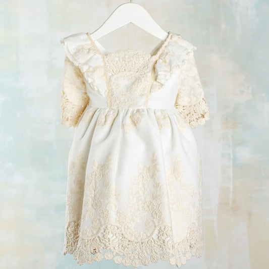 Vestido infantil crudo de ceremonia en bámbula bordada · Lilus 38170