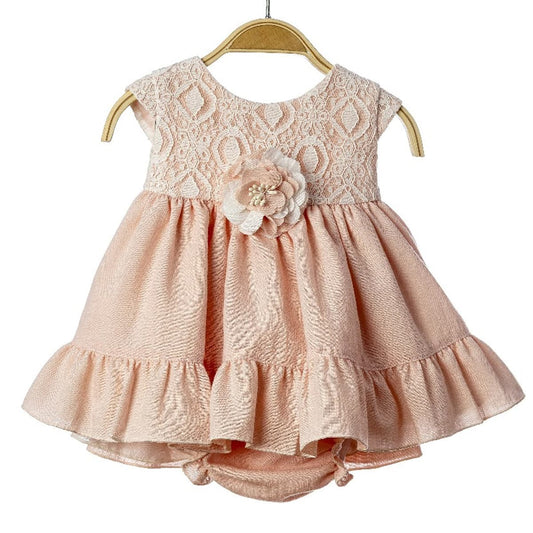 Vestido de cerimónia azul/cru com flor destacável – Lilus 36162 