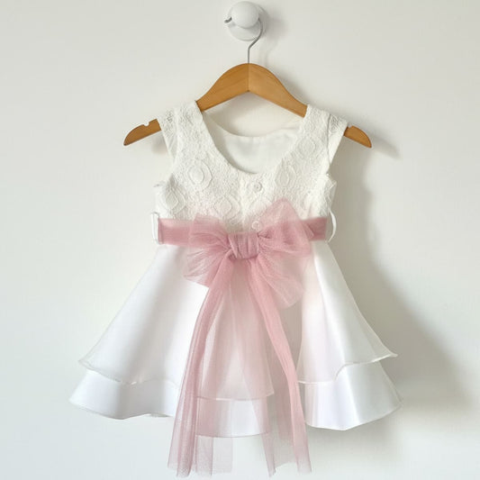Robe de cérémonie écrue/bleue avec fleur amovible – Lilus 36162 