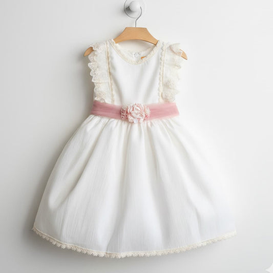 Vestido de cerimónia azul/cru com flor destacável – Lilus 36162 