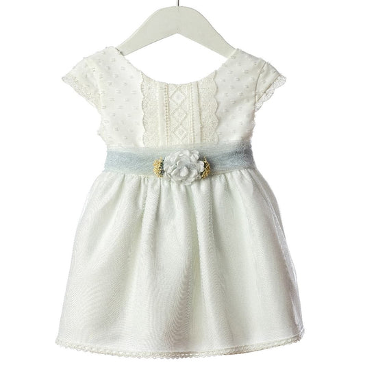 Vestido de cerimónia azul/cru com flor destacável – Lilus 36162 