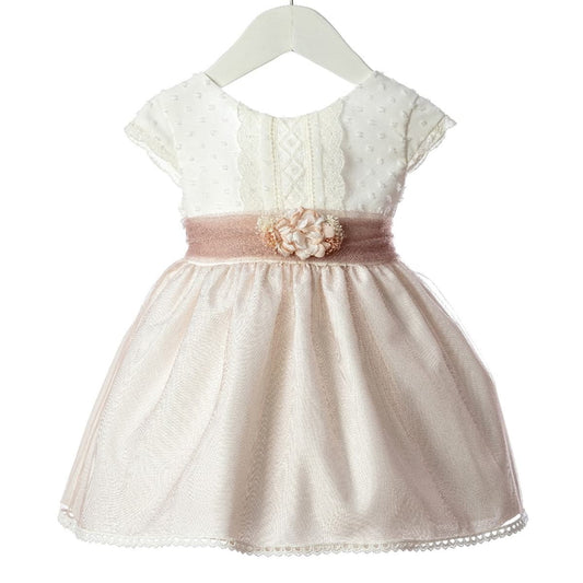 Vestido de cerimónia azul/cru com flor destacável – Lilus 36162 