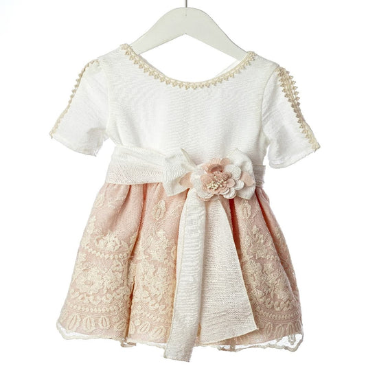 Vestido de cerimónia azul/cru com flor destacável – Lilus 36162 