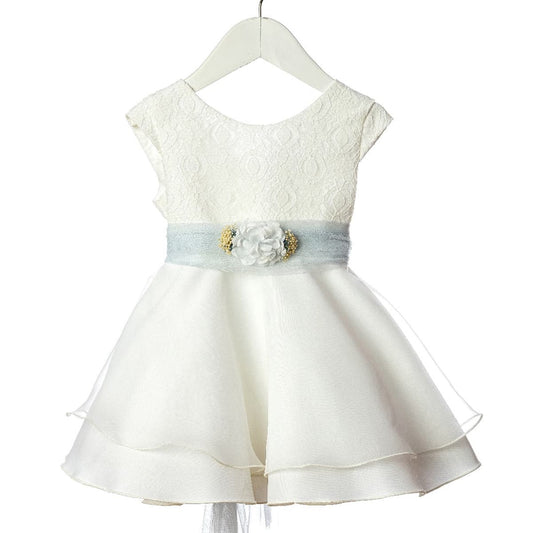 Vestido de cerimónia azul/cru com flor destacável – Lilus 36162 