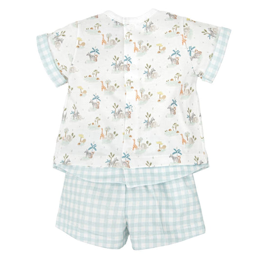 Conjunto de bebé niño de verano BABIDÚ con estampado de animales y pantalón vichy AVENTURA 621040222