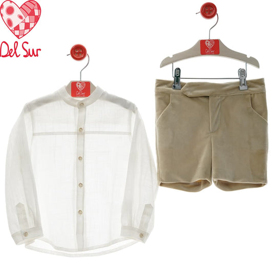 Ensemble de cérémonie enfant en velours camel – Collection Vals Del Sur 4051 