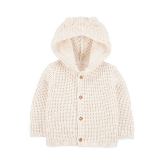 Chaqueta punto canalé capucha diseño oso