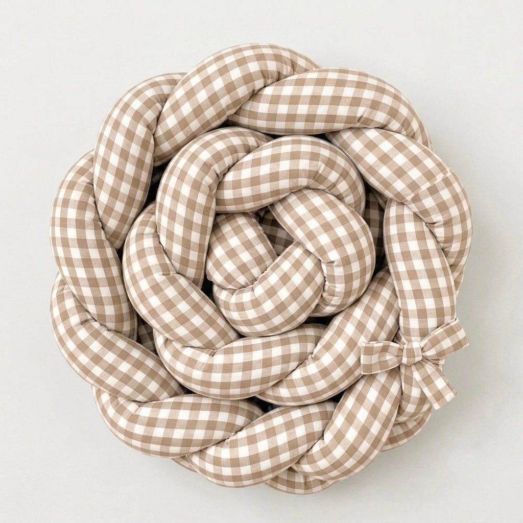 Trenza Protectora  VICHY Grande BEIGE Cuna y Cama 200cm en Algodón | Sueños de Cigüeña