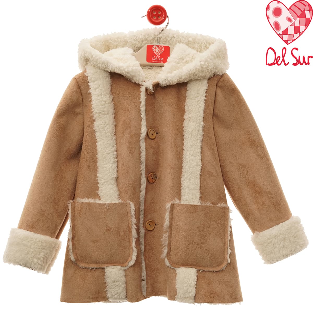 Abrigo de paño infantil camel con borrego Del Sur 4991