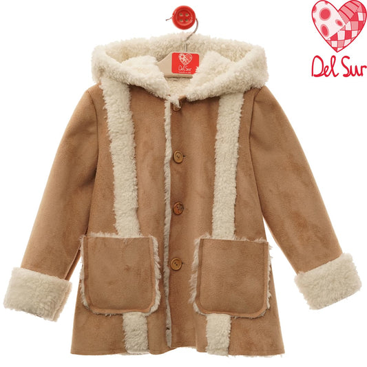 Abrigo de paño infantil camel con borrego Del Sur 4991