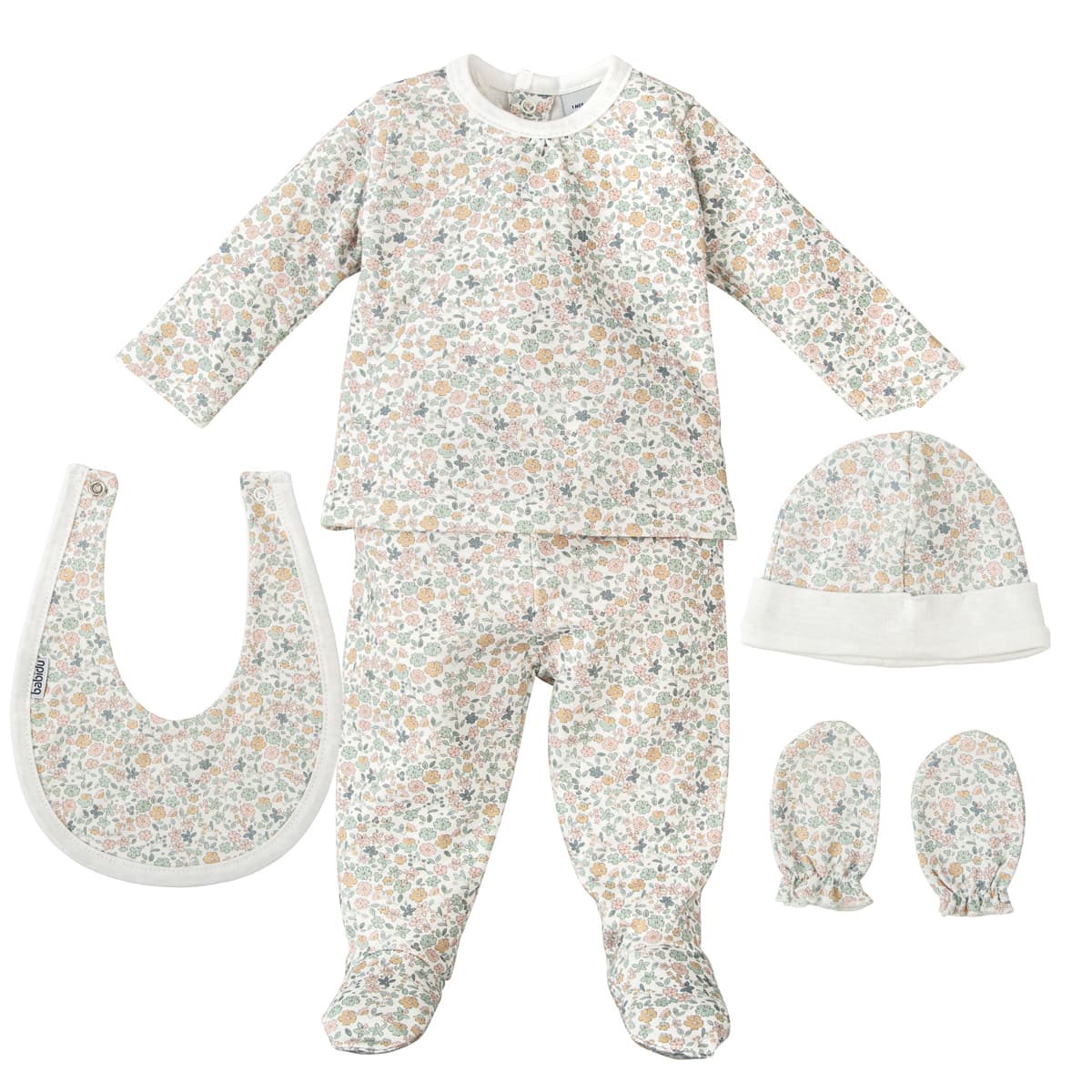 Set regalo para recién nacido Bosco Flores | 5 piezas 100% algodón Babidu 532F