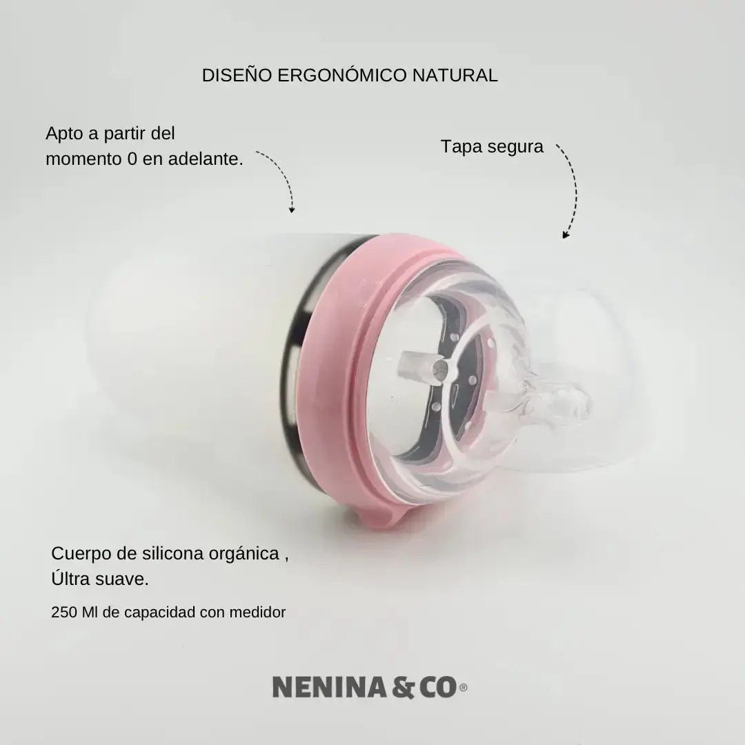 Pack Biberon flujo lento + Chupete Clásico + 2 Chupeteros de algodon orgánico Nenina & Co