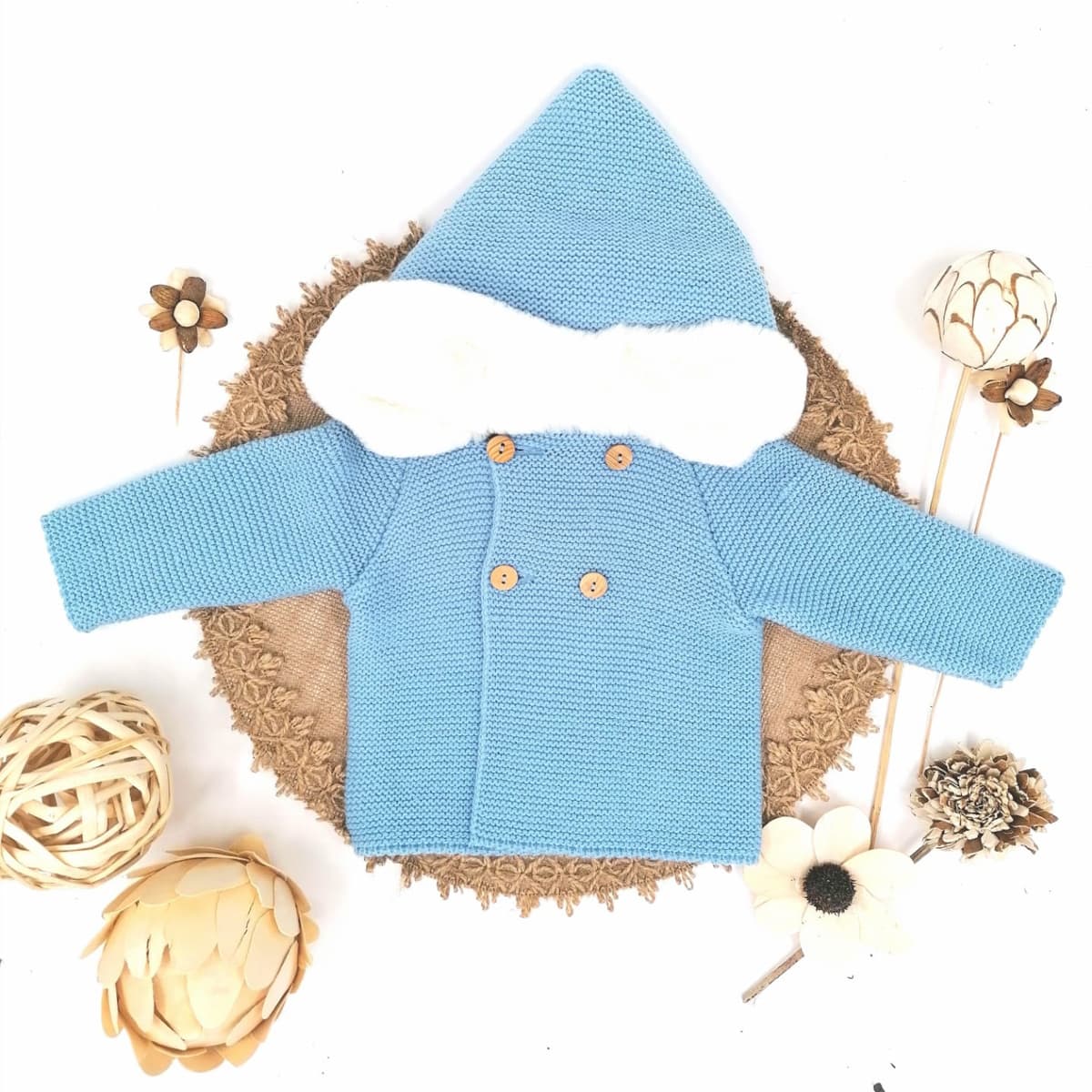 Abrigo de punto para bebé con capucha Color azul