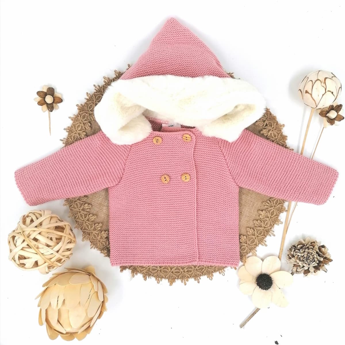 Abrigo de punto para bebé con capucha Color maquillaje
