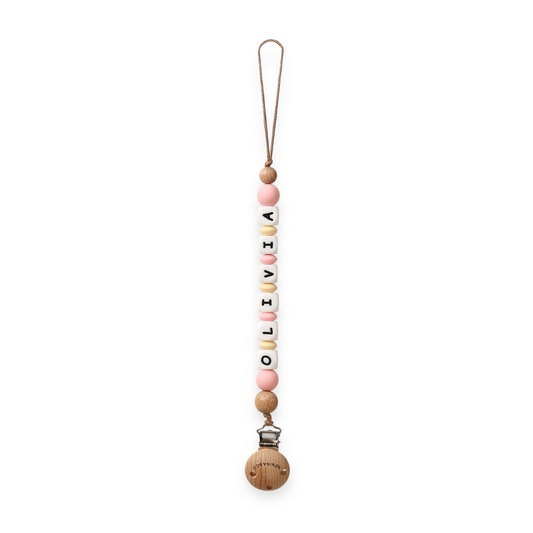 Chupetero Personalizado Rosa pálido con Nombre en Silicona Orgánica | Nenina & Co.