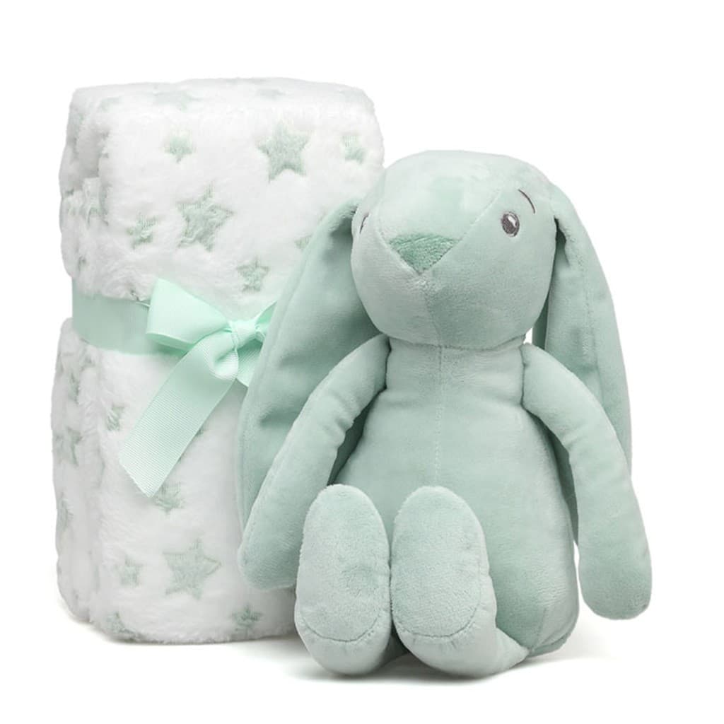 Peluche conejo verde con manta de estrellas KIOKIDS 6045 – Dulzura, suavidad y compañía para el bebé