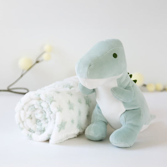 Peluche mini dino verde con manta de estrellas KIOKIDS 6060 – Un compañero lleno de fantasía para los primeros momentos del bebé