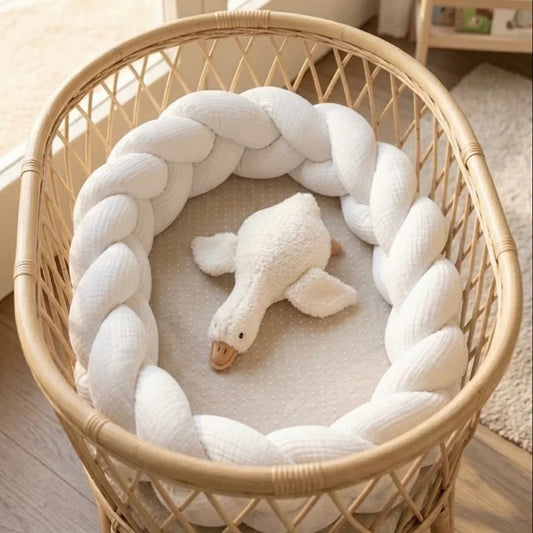 Trenza Protectora de Cuna y Cama en Algodón Muselina Blanco | Chichonera Artesanal